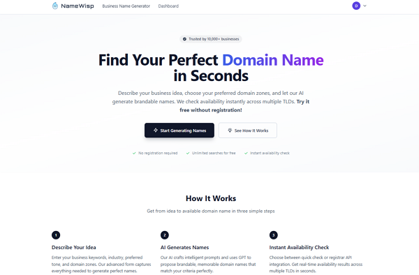 NameWisp platform screenshot
